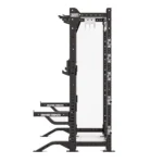 Compact commercial half rack with 3-handle pull-up bar and premium bar catches