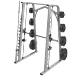 Compact strength rack with controlled bar path and Olympic bar storage holder