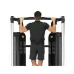 Dual adjustable pulley machine with ergonomic handles and integrated step