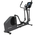 Front view of Life Fitness E1 elliptical with oversized non-slip pedals