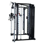 Functional trainer and Smith cage setup with D handles and pull-up assist strap