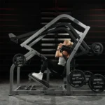 Hammer Strength Plate-loaded pendulum squat with adjustable foot platform and band pegs