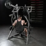 Hammer Strength back machine with overhead pivot and chest pad