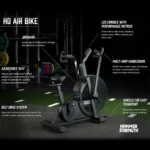 Self-powered air bike with multi-grip handles and adjustable seat